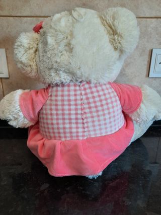 Urso Peluche Branco felpudo Com vestido Com laço