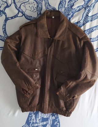 Vintage Retro Bomber Jacket Oversize Marrón