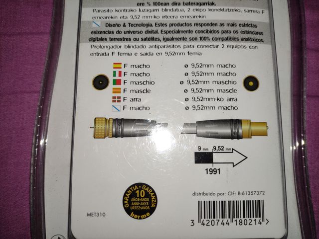 Prolongador TV Blindado. 1'5m. SIN ABRIR.