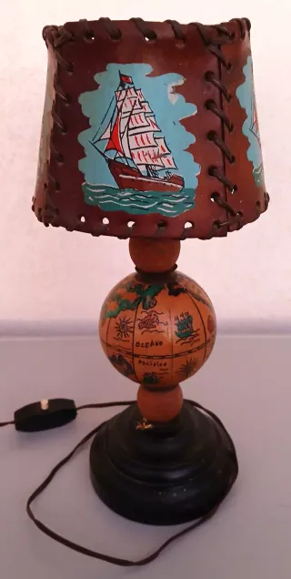 Lampada da Tavolo Paralume Pelle Mappamondo Antico
