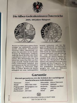 5 euros 2005 plata 100 años ski