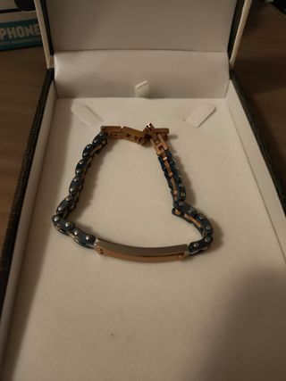 Bracciale in acciaio rosa e ceramica blu