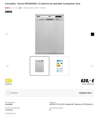 Lavavajillas 'ZANUSSI, 13Cubiertos 🫧🍽️