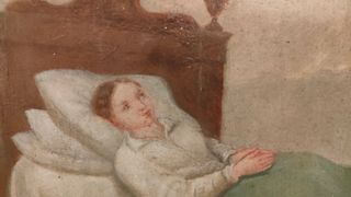 Antico dipinto ad olio su tela raffigurante Ex vot