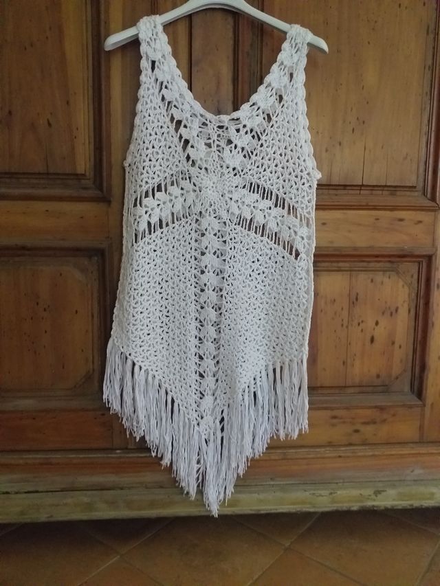 Caftano copricostume crochet sfrangiato XS S  Boho