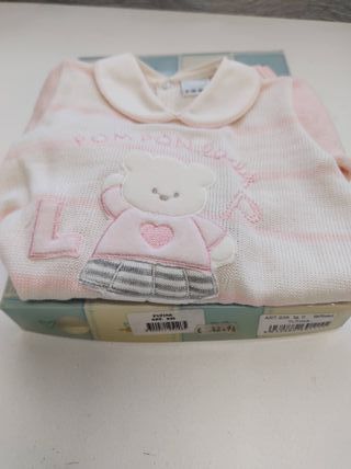 Tutina tuta neonata rosa bianca Nuova Lana Merino