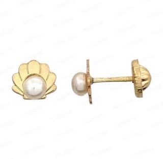 Pendientes concha oro 18k perla cultivada