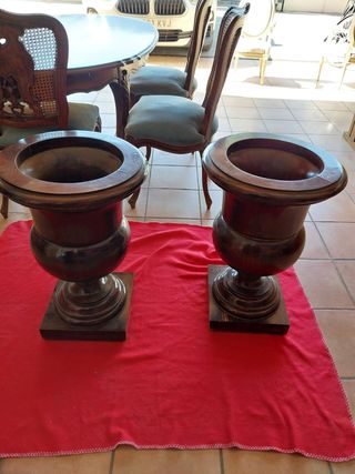 2 fioriere in legno patinato a forma di tazza