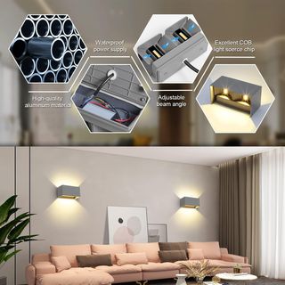 2 apliques pared led aluminio negro-gris Kingwen
