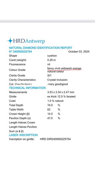 Diamante naranja certificado HRD