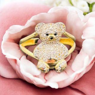 Anillo oso blanco oro de 18k con circonita