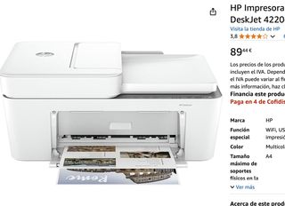 Impresora HP DeskJet 4220e (sin cartuchos)