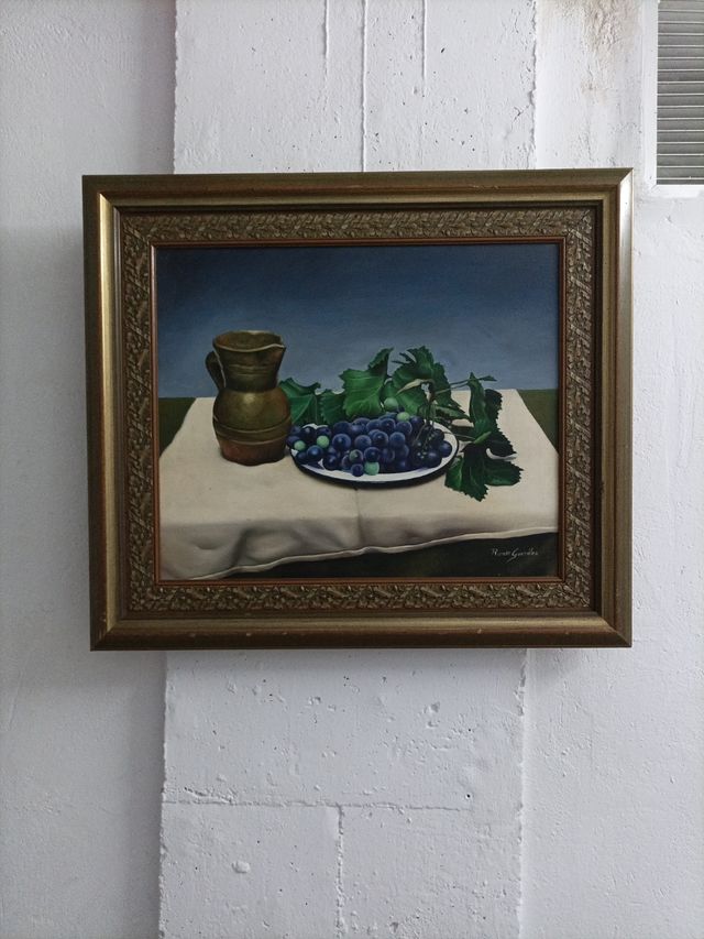 Pintura de bodegón con marco de madera