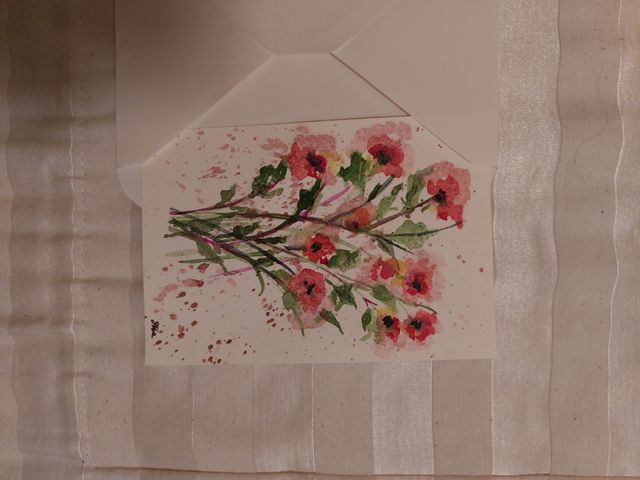 Tre biglietti con busta dipinti all'acquarello