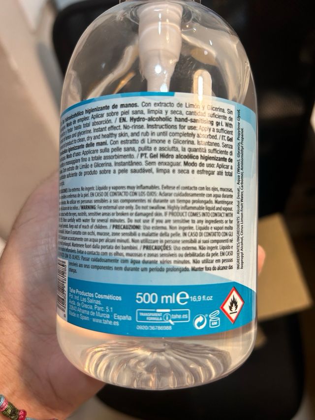 Lote 6 botes gel hidroalcoholico 500ml