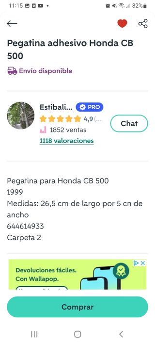 Honda CB 500cc 92 Pegatina 