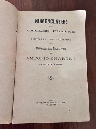 Nomenclator calles, plazas, puertas. Sagunto.