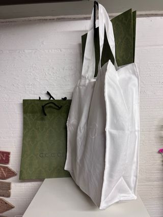 BOLSO TOTE GUCCI BLANCO ALGODON GRANDE