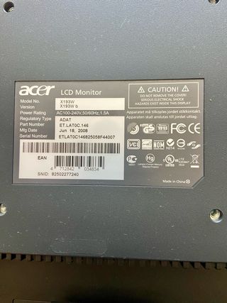 Monitor Acer 19” X193W