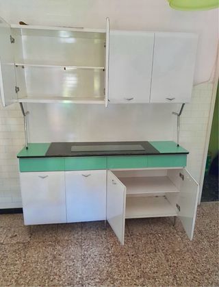 set Credenza tavolo e sedie Vintage Formica Verde