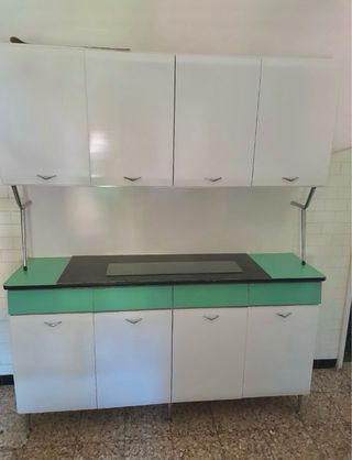 set Credenza tavolo e sedie Vintage Formica Verde
