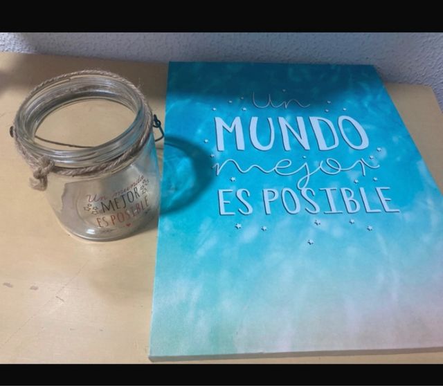 Cuadro decirativo y bote de cristal