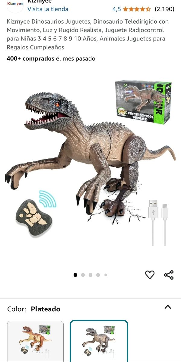 Dinosaurio con mando + libro + figuras