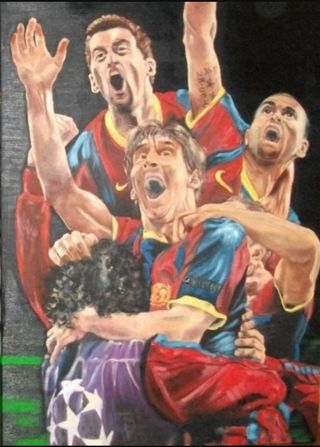 Cuadro del Barça Celebrando un gol de Messi