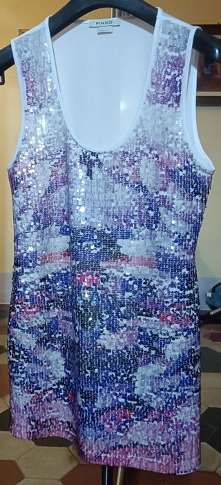 Pinko top smanicato, paillettes sul davanti tg. M