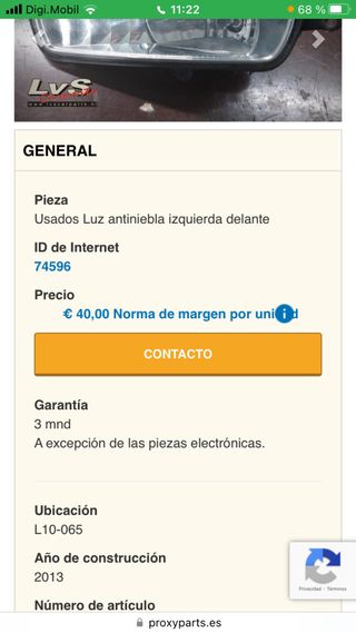 Antiniebla delantero derecho ford focus 3. 2012-17