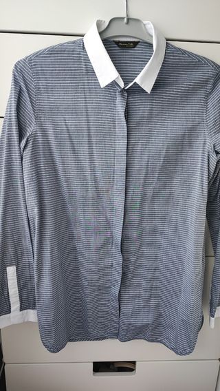 Camisa mujer rayas gris y blanca 