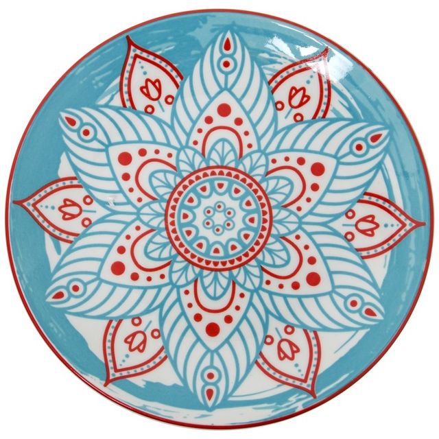 Vajilla 18 Pzs Porcelana Azul Mandala,