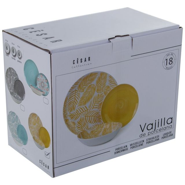 Vajilla 18 Pzs Porcelana Gris Hojas, 