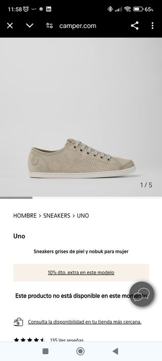 Zapatilla Camper Uno mujer talla 36