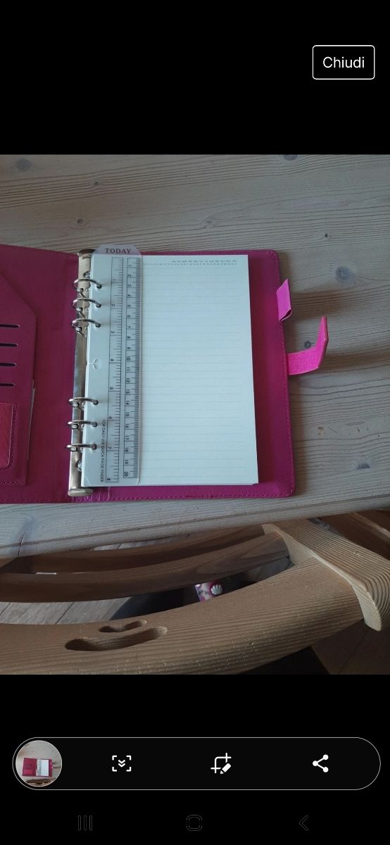 Organizer A5 ad anelli con fogli a righe.