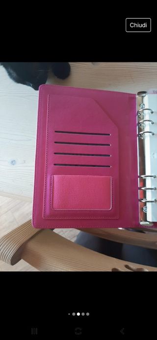 Organizer A5 ad anelli con fogli a righe.