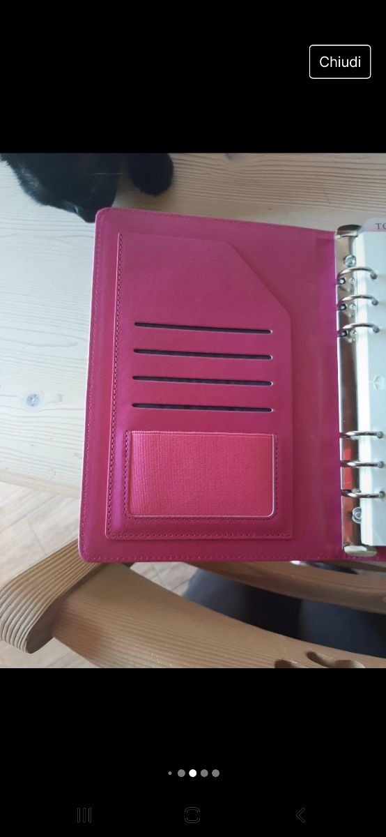 Organizer A5 ad anelli con fogli a righe.