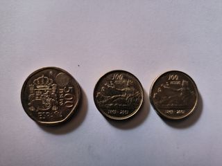 Monedas 100, 200 y 500 pesetas