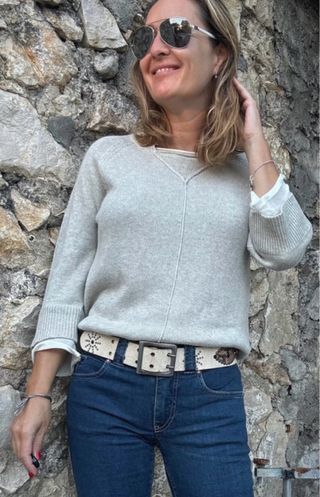 Cinturon piel crema y marron talla 90