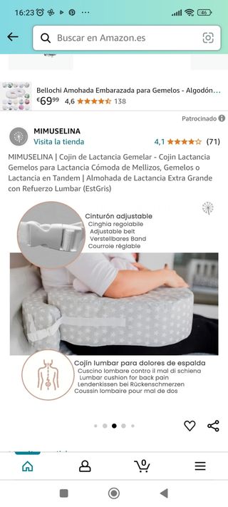 Cojín lactancia gemelar azul