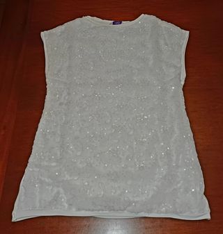 T-shirt bianca con pailettes -bambina 13-14 anni