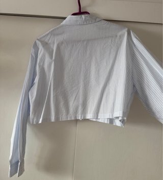 Camisa manga larga corta de rayas azul y blanco