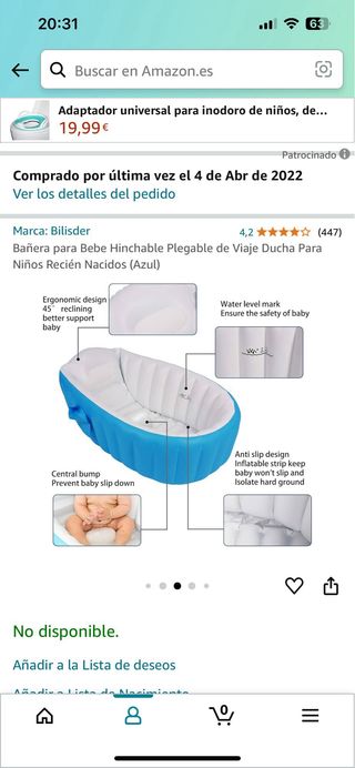 Bañera viaje inflable bebé azul