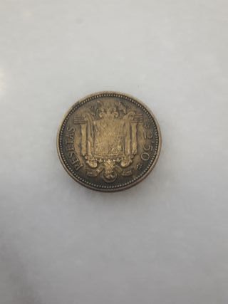 Moneda de 2,50 pesetas 1953, con defecto acuñaci