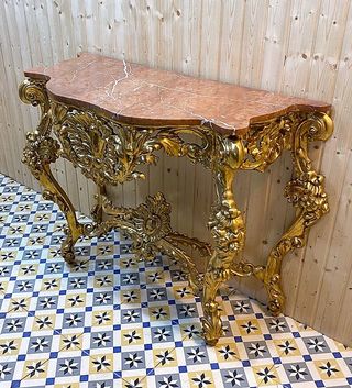 CONSOLA CON ESPEJO S.XIX  EN MADERA CON PAN DE ORO