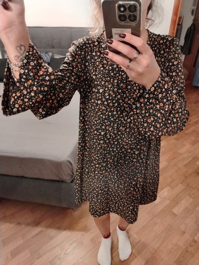 Vestito mango fiori maniche lunghe