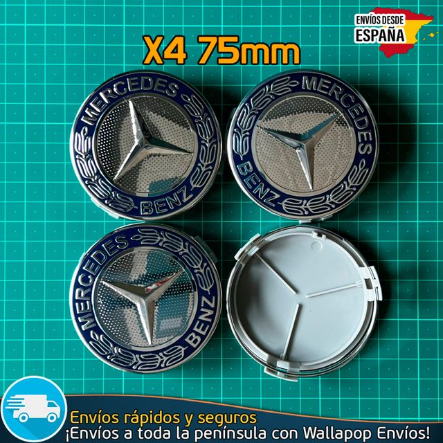 4 Tapacubos Mercedes Benz 75mm Tapas AMG Azul Navy