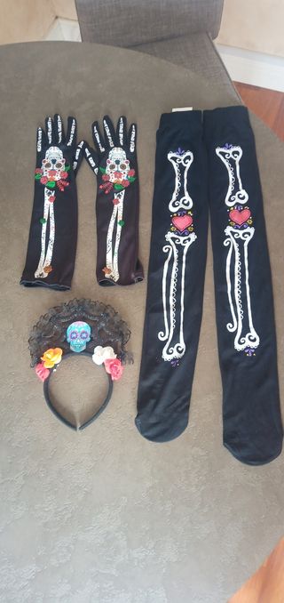 Guantes pantys y diadema Catrina 