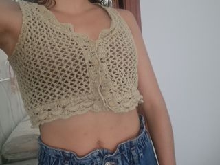 Camiseta crop top crochet vintage