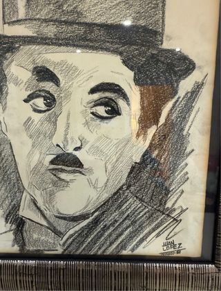 Charles Chaplin Juan López dibujo a carbón 1969